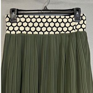 Pull On Maxi Skirt Womens Medium Olive Green Pleated Wide Stretch Waistband